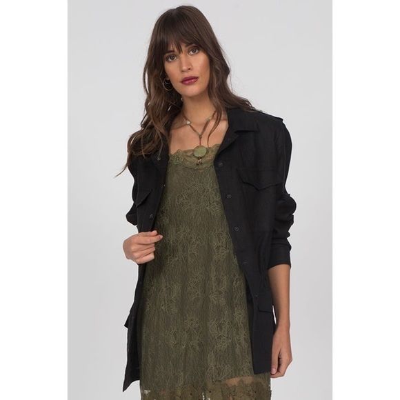 Gold Hawk Linen Army Cargo Jacket Small S NEW NWOT - Picture 1 of 9